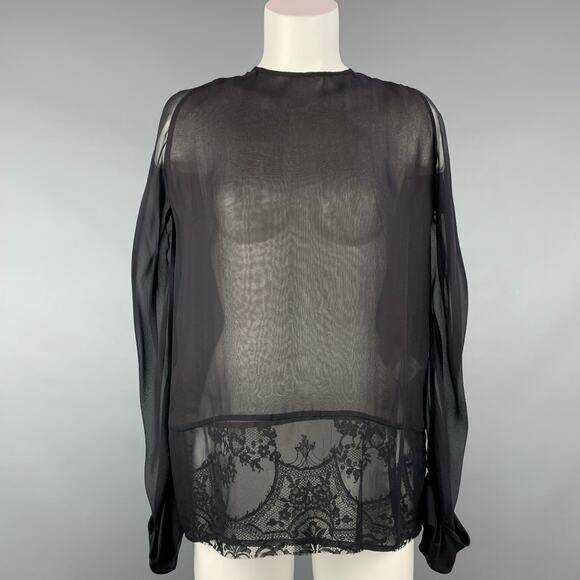 HAIDER ACKERMANN Size 4 Black & Brown Lace Panel Silk Blouse - Picture 1 of 4